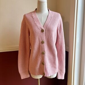L.L. Bean 100% cotton basket weave cardigan in pink